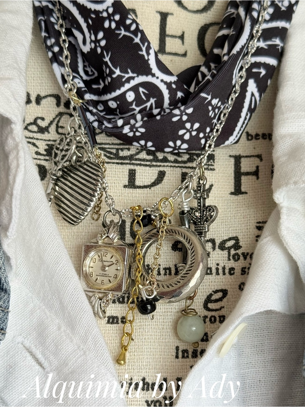 AMERICANA + Black paisley bandanna charms  necklace - Picture 5 of 13